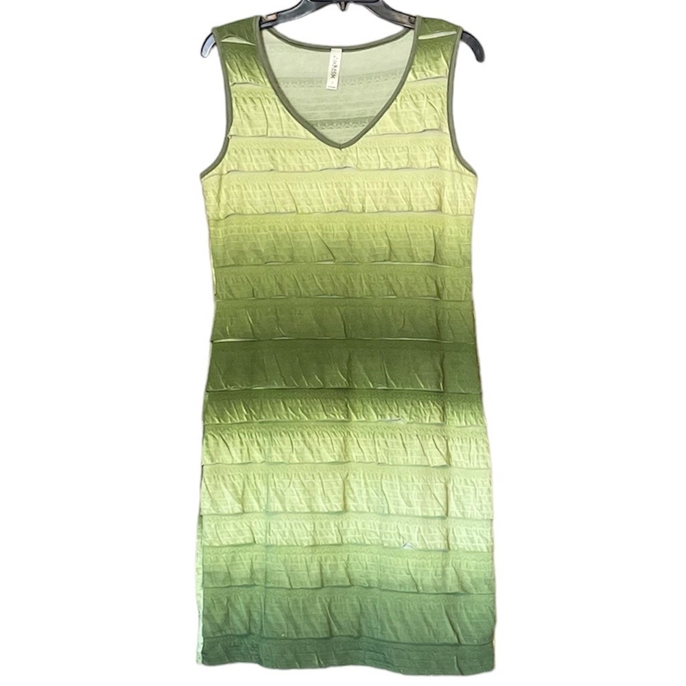 Cubism Los Angeles Size Small Green Ombré Ruffles Casual Sheath Tank Top Dress